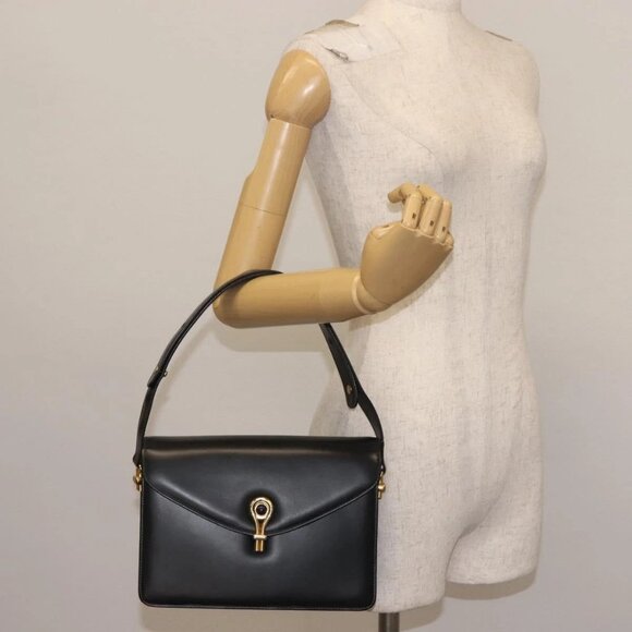 GUCCI Shoulder Bag Leather Black Gold Auth BA5763 - Picture 3 of 16